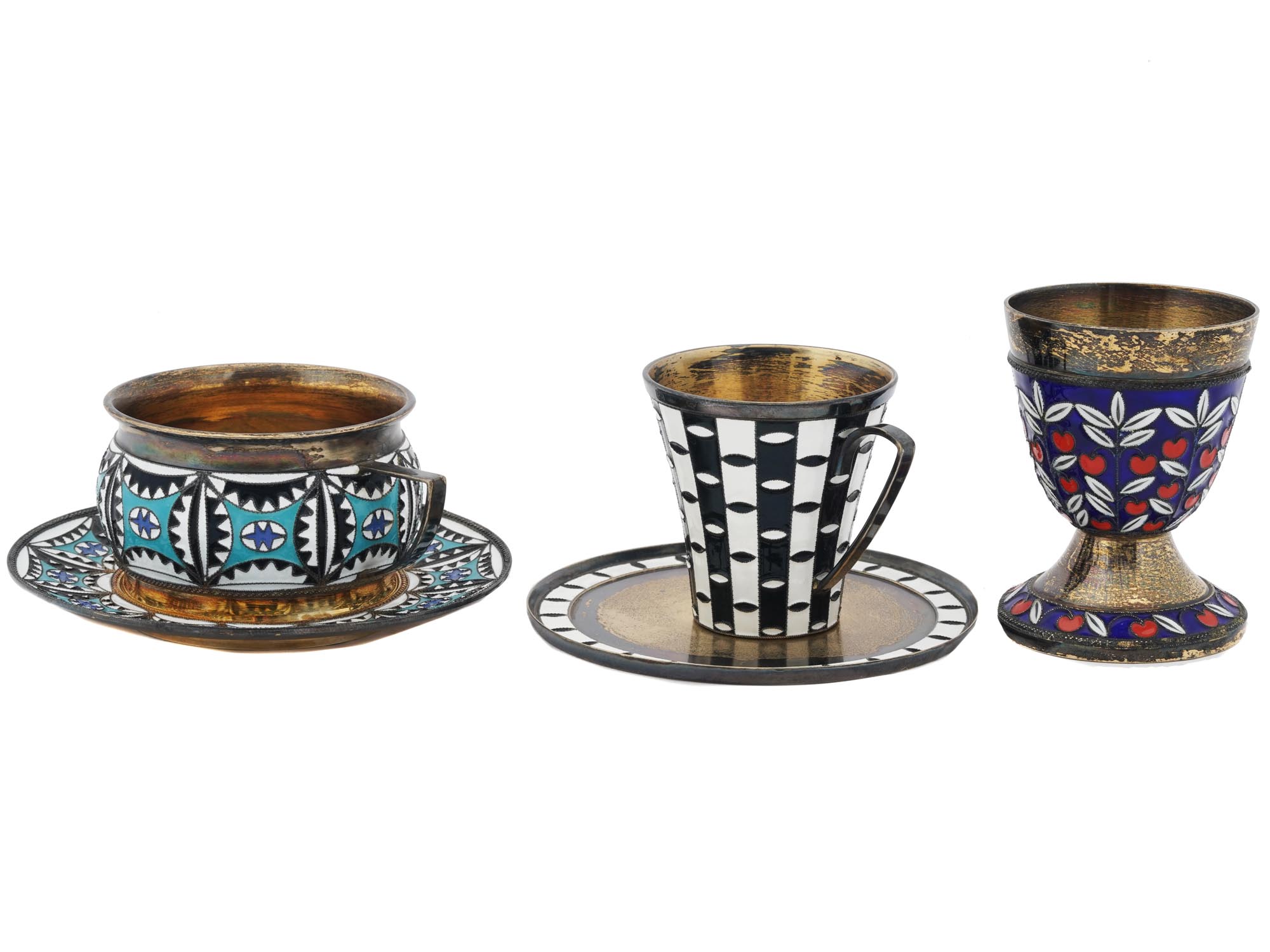 RUSSIAN SILVER AND SILVER PLATED ENAMEL CUPS PIC-1